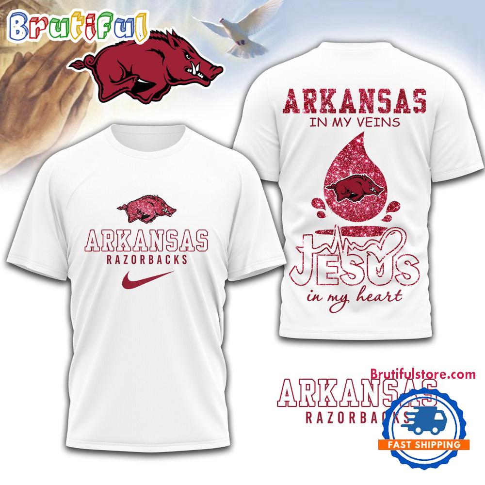 Arkansas Razorbacks Jesus In My Heart Unissex 3D Shirt