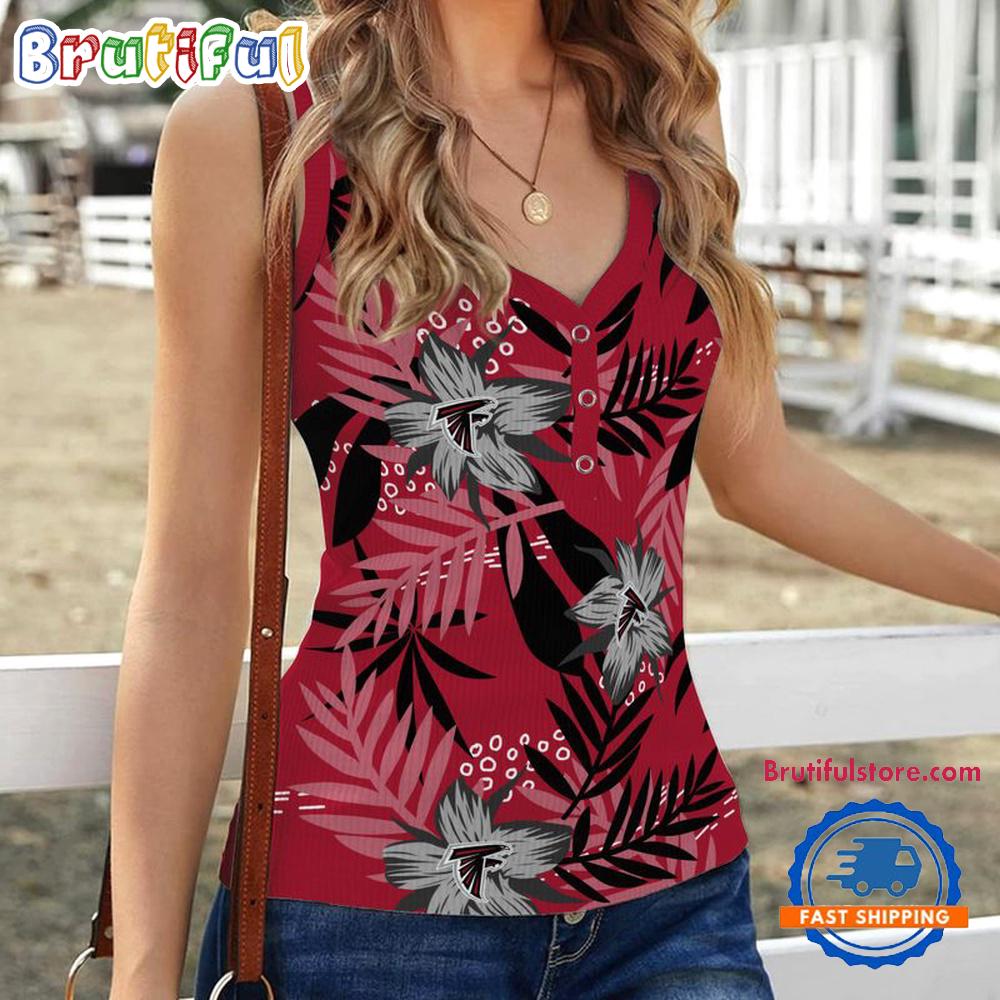 Atlanta Falcons Hibiscus Pattern Women's V-Neck Ribbed Tank Top