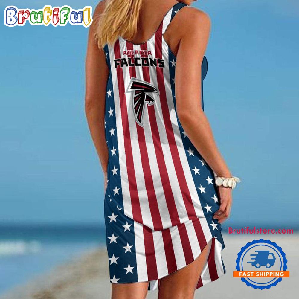 Atlanta Falcons In My Veins USA In My Heart Independence Day Women's Summer Beach Sling Dress