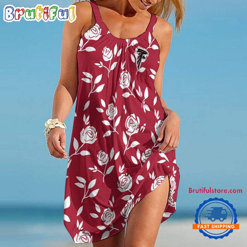 Atlanta Falcons Rose Pattern Women’s Summer Beach Sling Dress