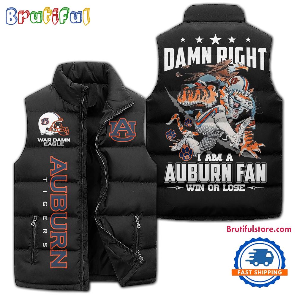 Auburn Tigers Sporty Mascot Design Sleeveless Puffer Jacket