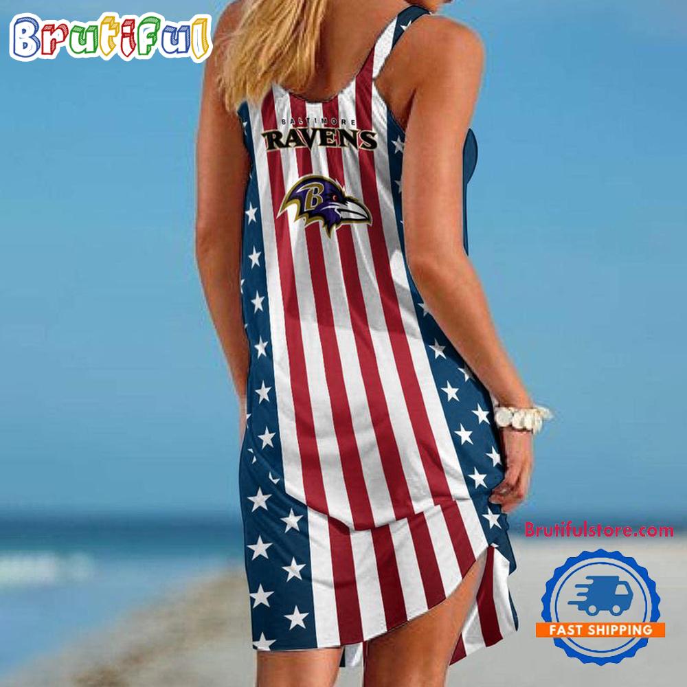 Baltimore Ravens In My Veins USA In My Heart Independence Day Women's Summer Beach Sling Dress