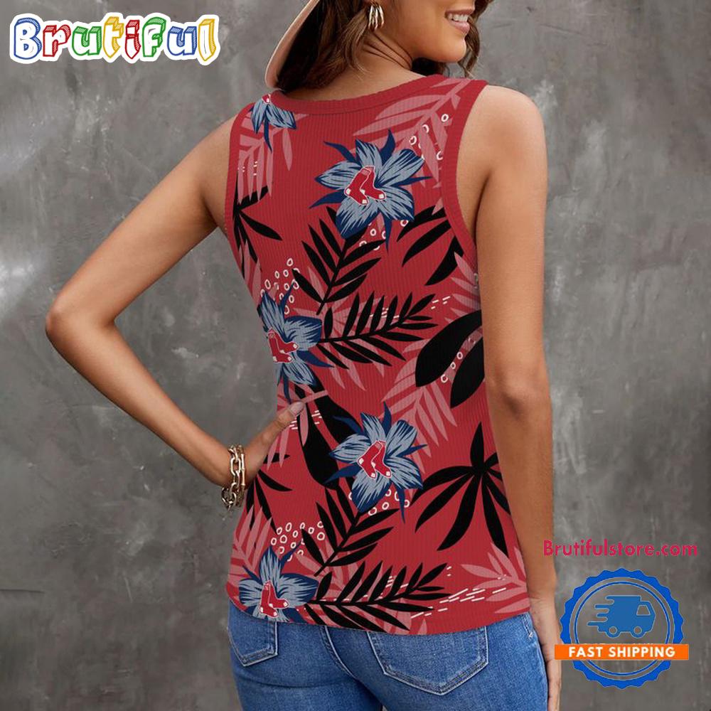 Boston Red Sox Hibiscus Pattern Women's V-Neck Ribbed Tank Top