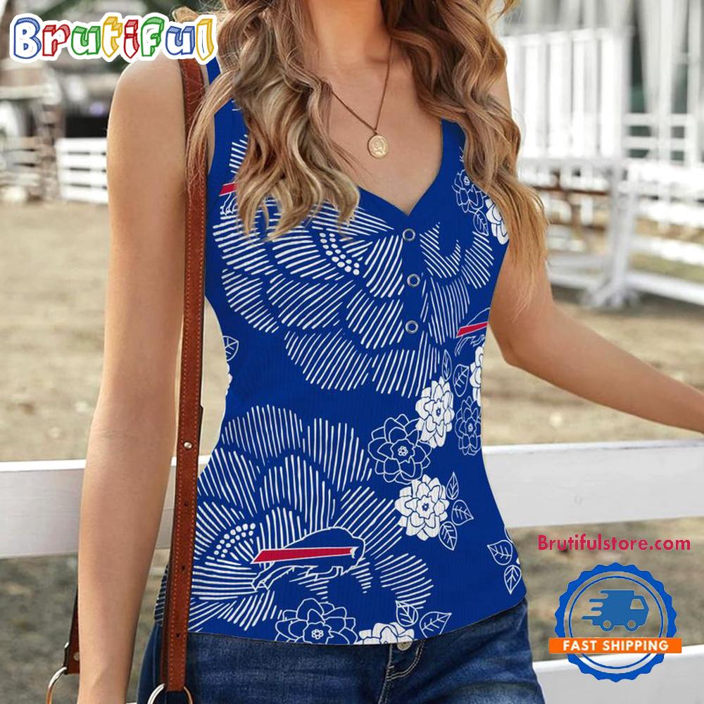 Buffalo Bills Flower Pattern Women's V-Neck Ribbed Tank Top