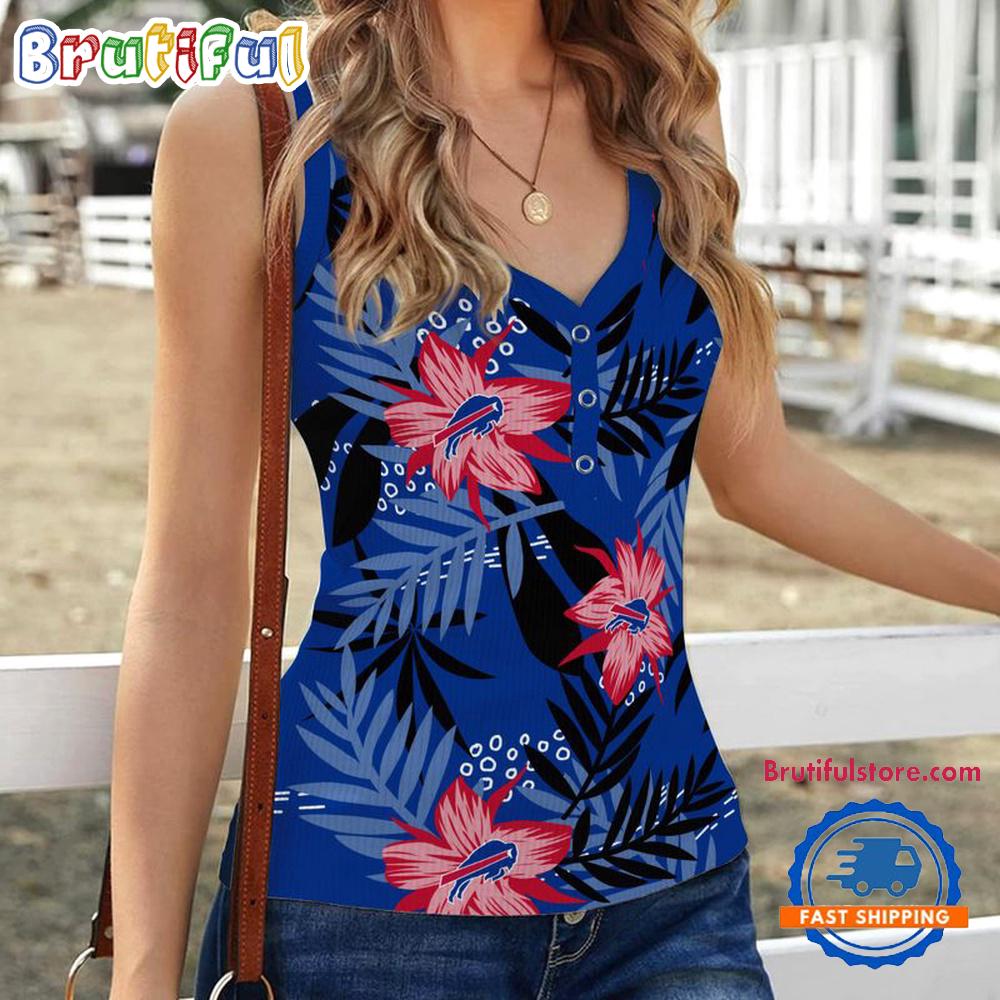 Buffalo Bills Hibiscus Pattern Women's V-Neck Ribbed Tank Top