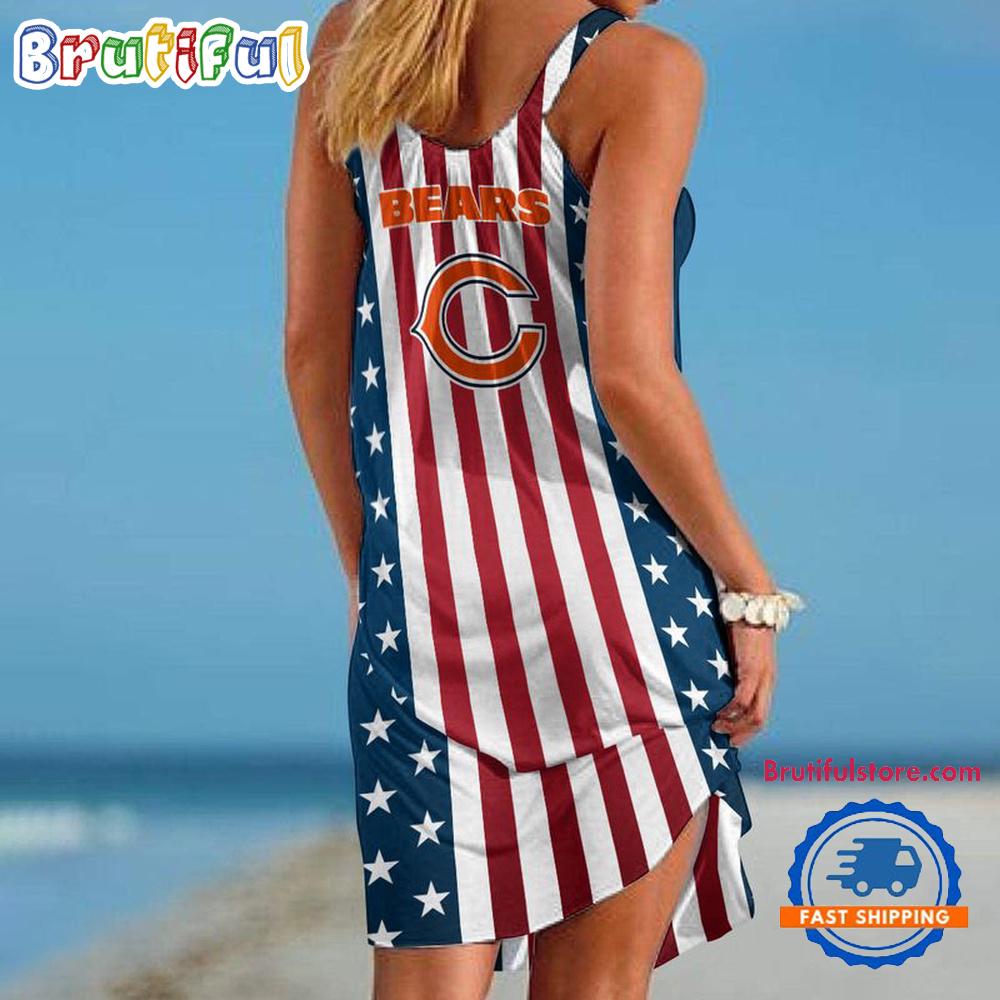 Chicago Bears In My Veins USA In My Heart Independence Day Women's Summer Beach Sling Dress
