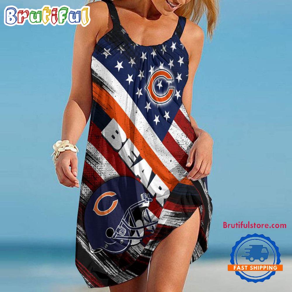Chicago Bears USA Independence Day Women's Summer Beach Sling Dress