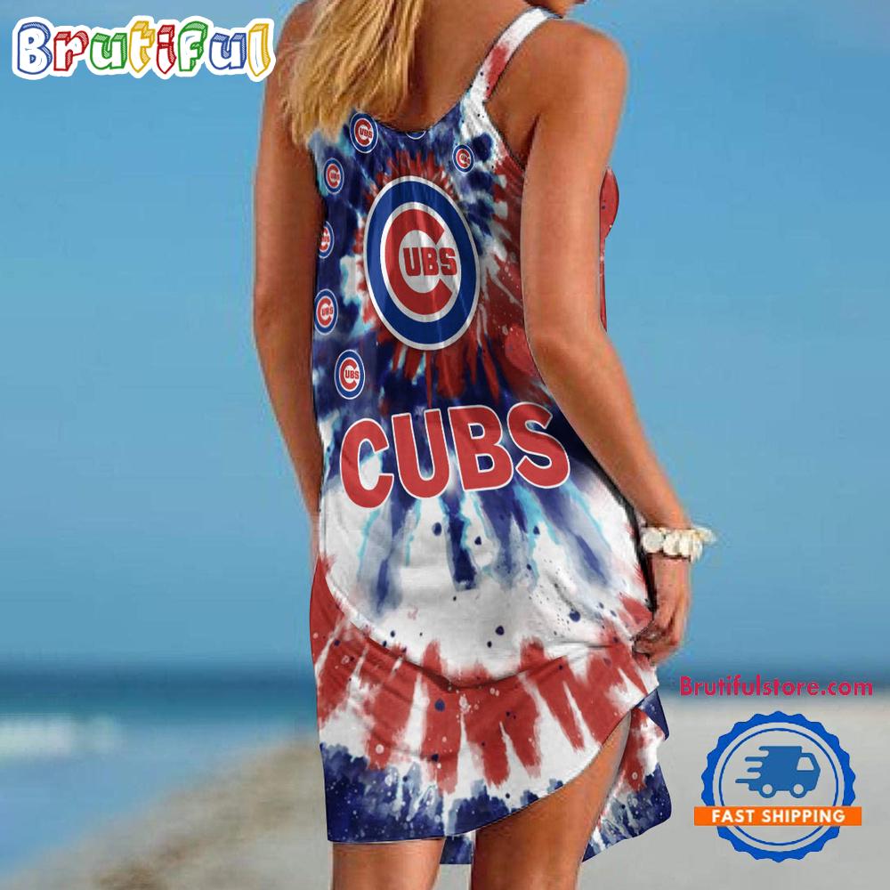 Chicago Cubs Tie Dye Independence Day Women's Summer Beach Sling Dress