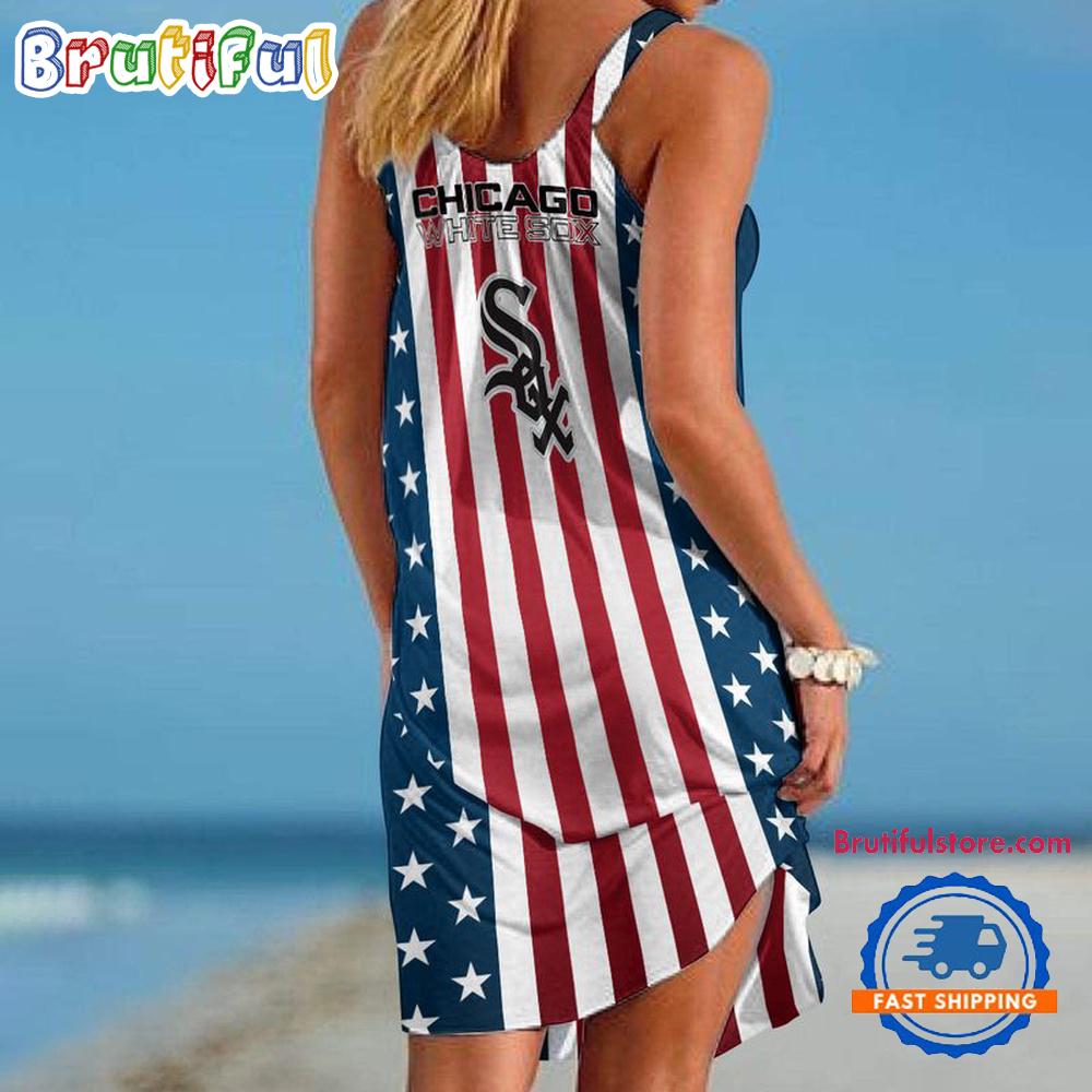 Chicago White Sox In My Veins USA In My Heart Independence Day Women's Summer Beach Sling Dress