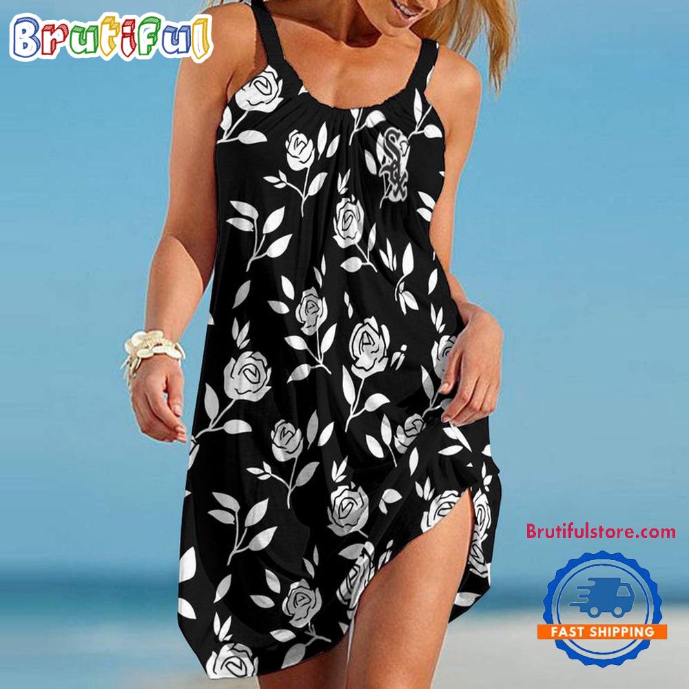 Chicago White Sox Rose Pattern Women’s Summer Beach Sling Dress