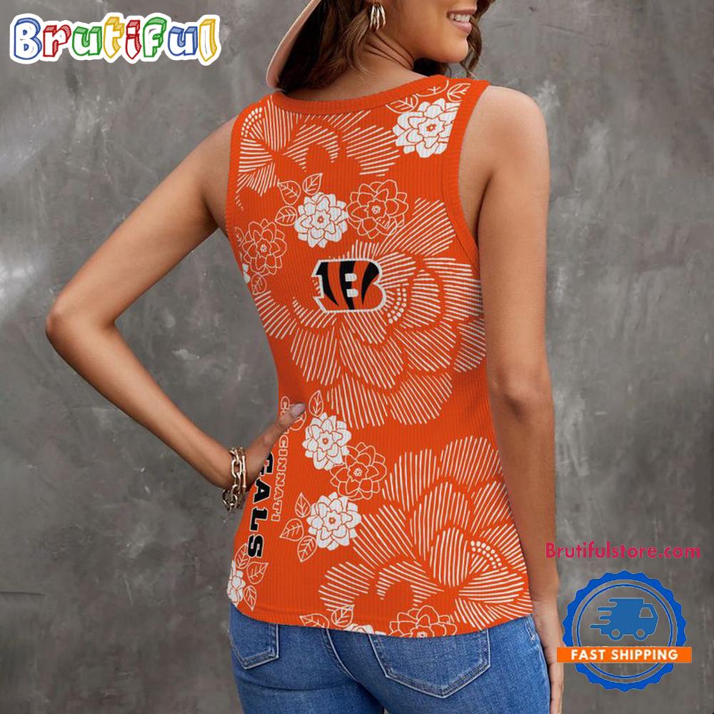 Cincinnati Bengals Flower Pattern Women's V-Neck Ribbed Tank Top