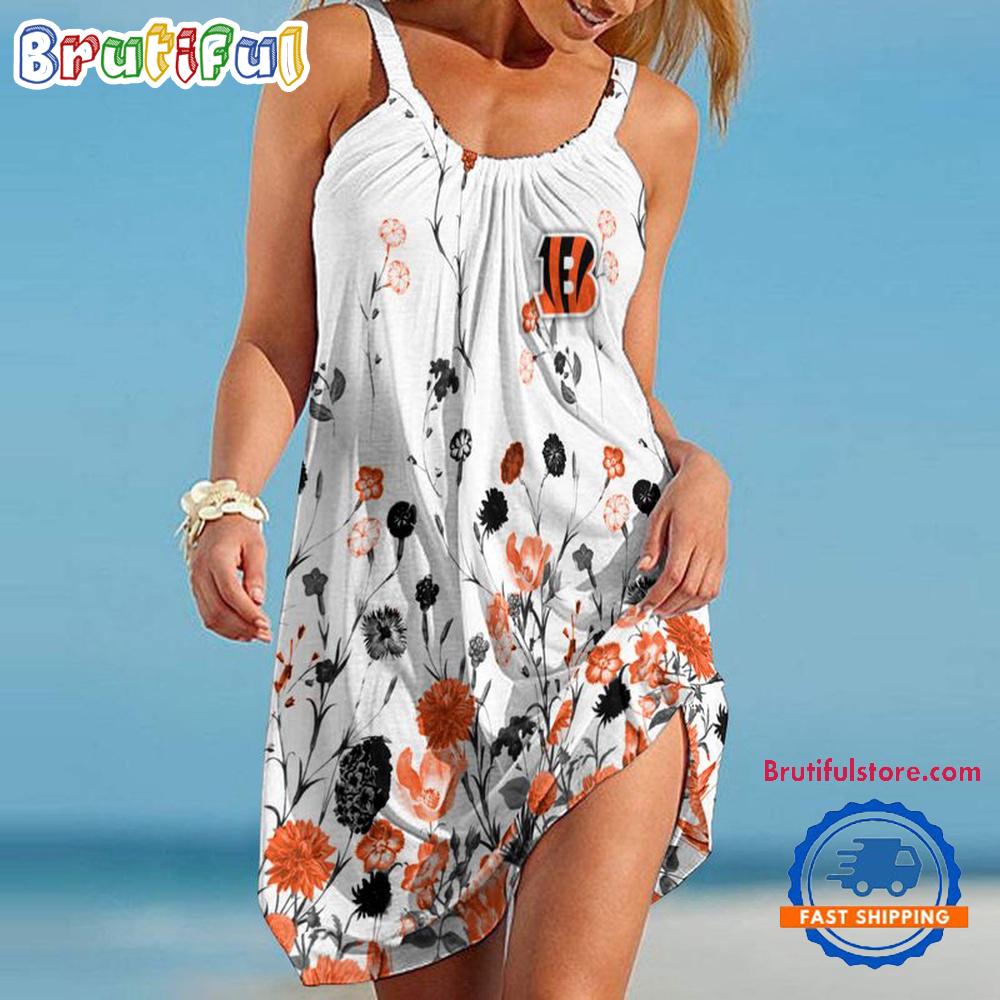Cincinnati Bengals Flower Summer Beach Sling Dress