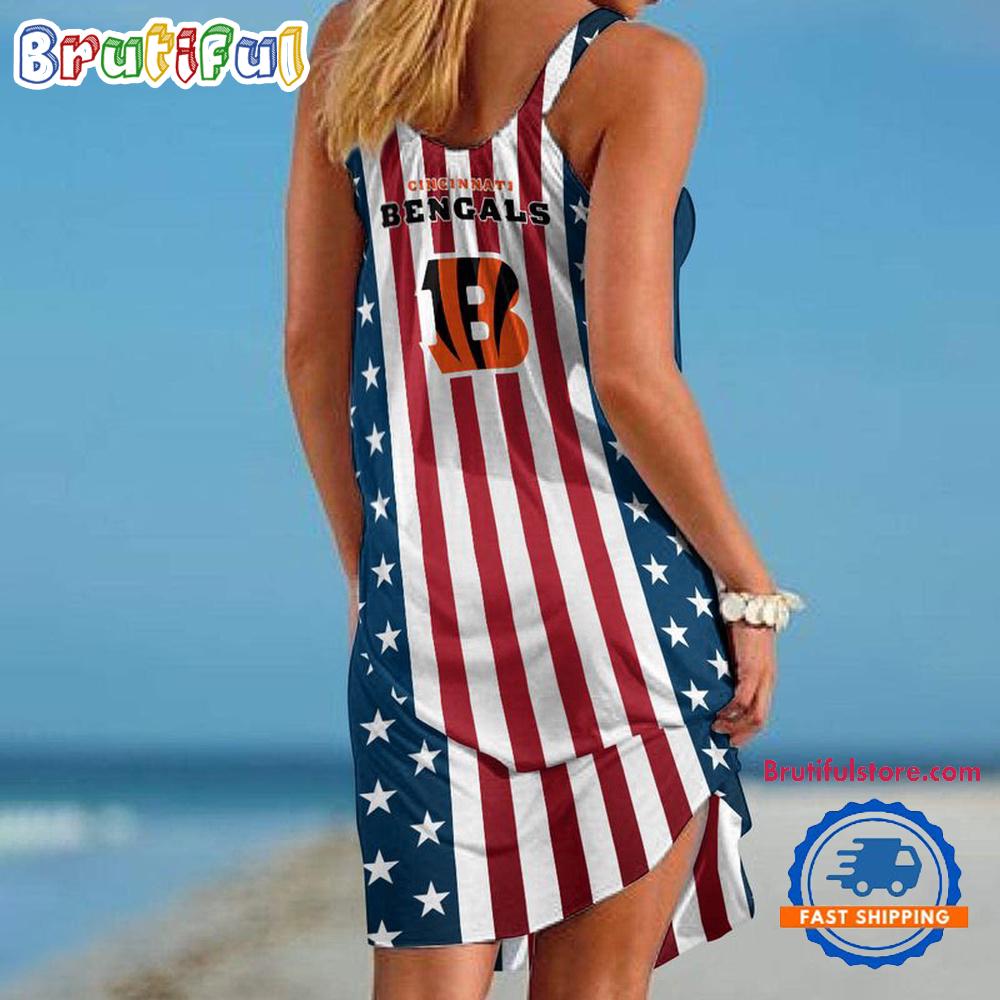 Cincinnati Bengals In My Veins USA In My Heart Independence Day Women's Summer Beach Sling Dress