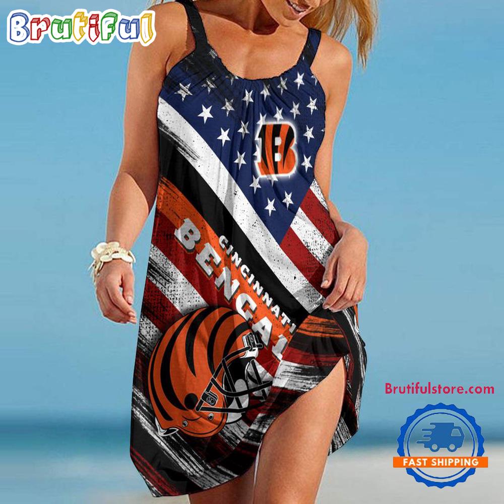 Cincinnati Bengals USA Independence Day Women's Summer Beach Sling Dress