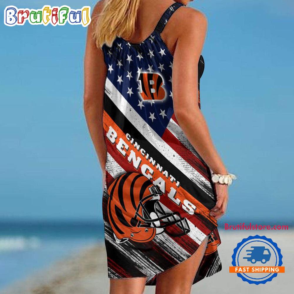 Cincinnati Bengals USA Independence Day Women's Summer Beach Sling Dress
