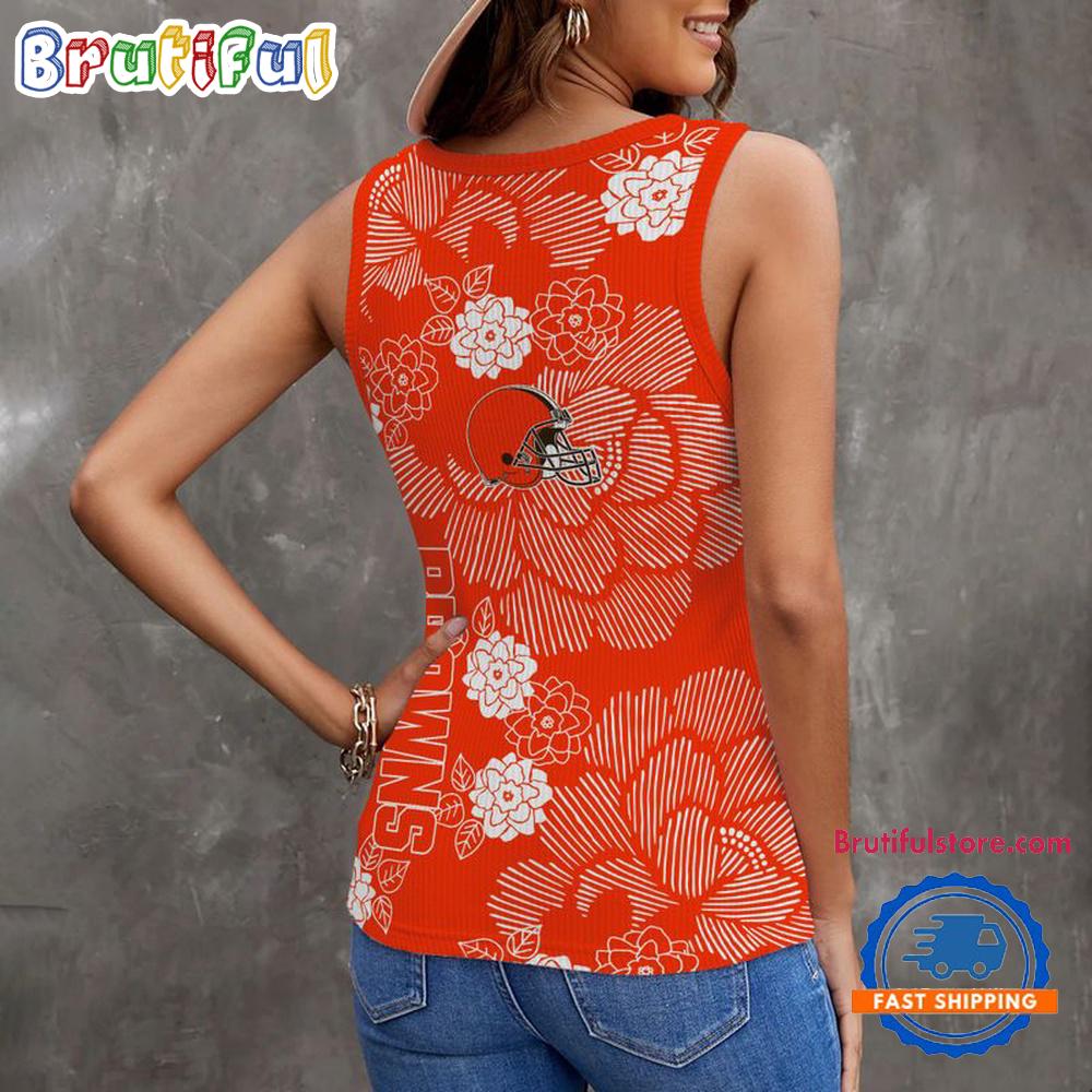 Cleveland Browns Flower Pattern Women's V-Neck Ribbed Tank Top
