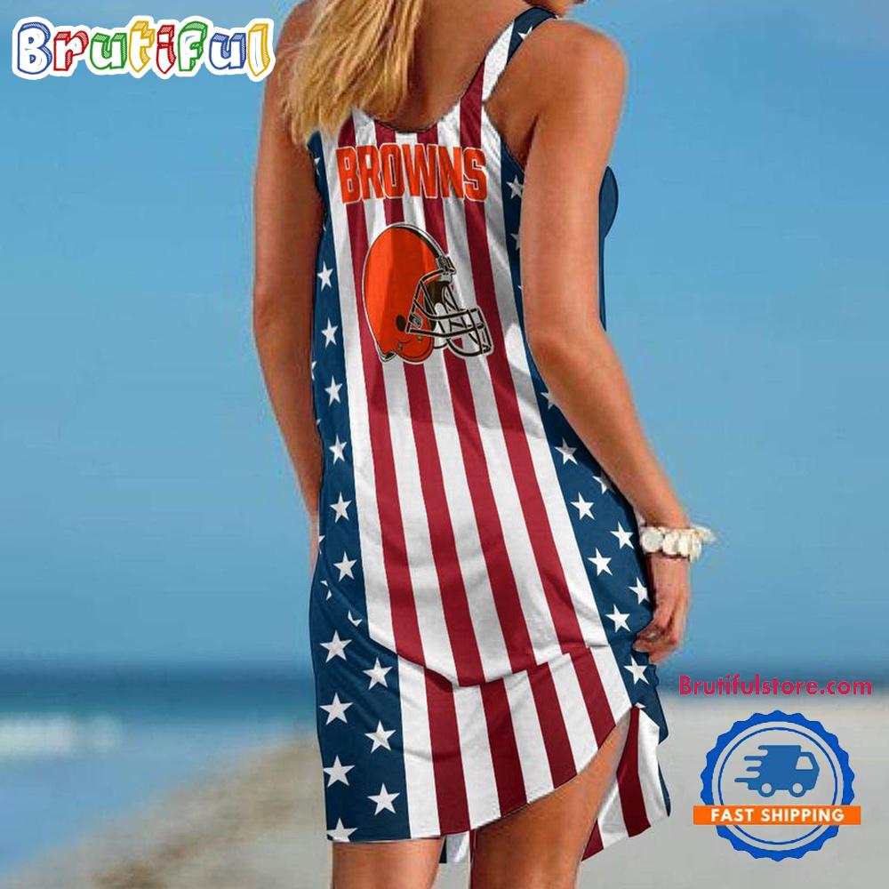 Cleveland Browns In My Veins USA In My Heart Independence Day Women's Summer Beach Sling Dress