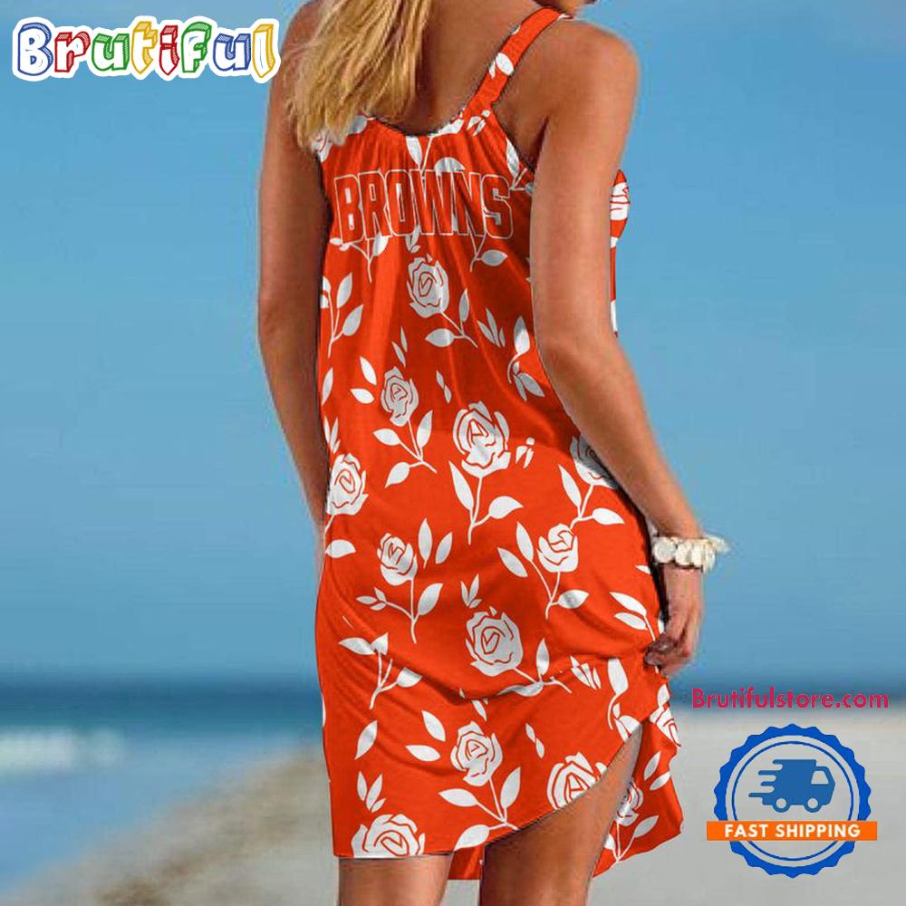 Cleveland Browns Rose Pattern Women’s Summer Beach Sling Dress