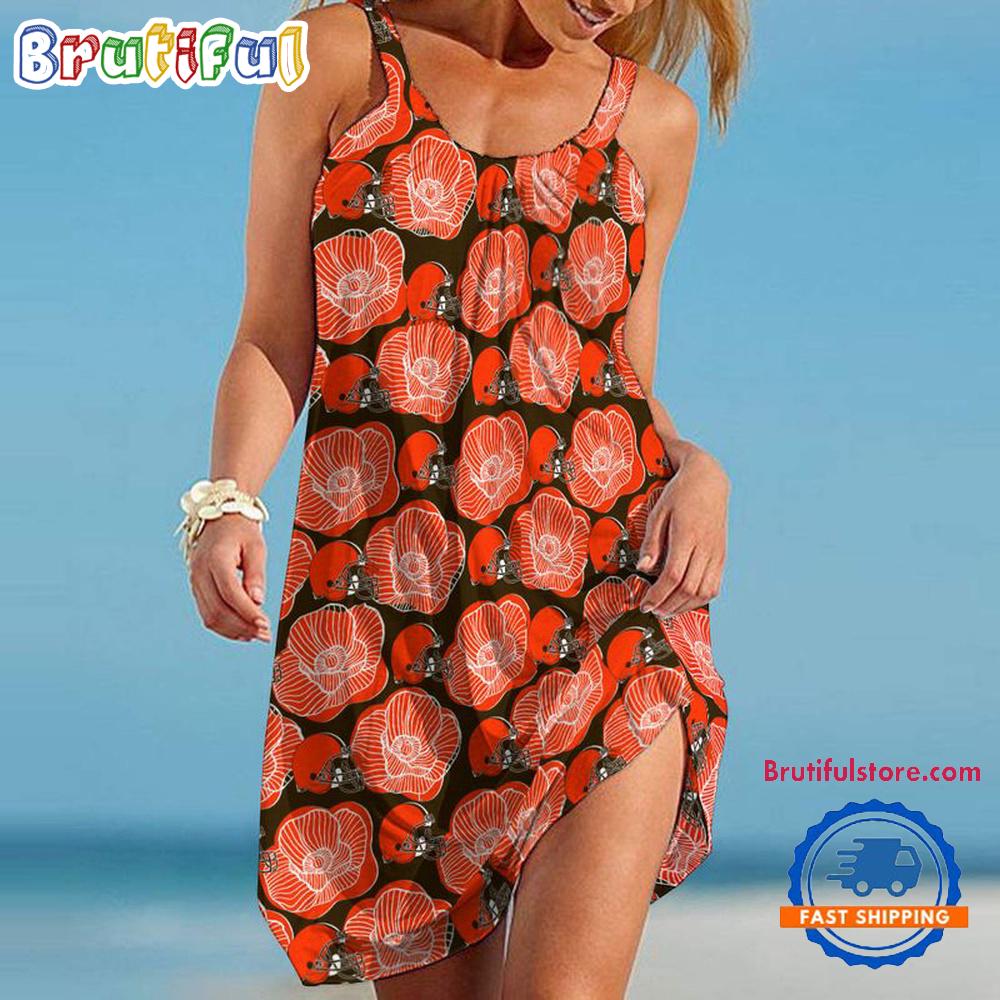 Cleveland Browns Roses Summer Beach Sling Dress