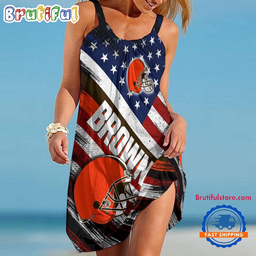 Cleveland Browns USA Independence Day Women's Summer Beach Sling Dress