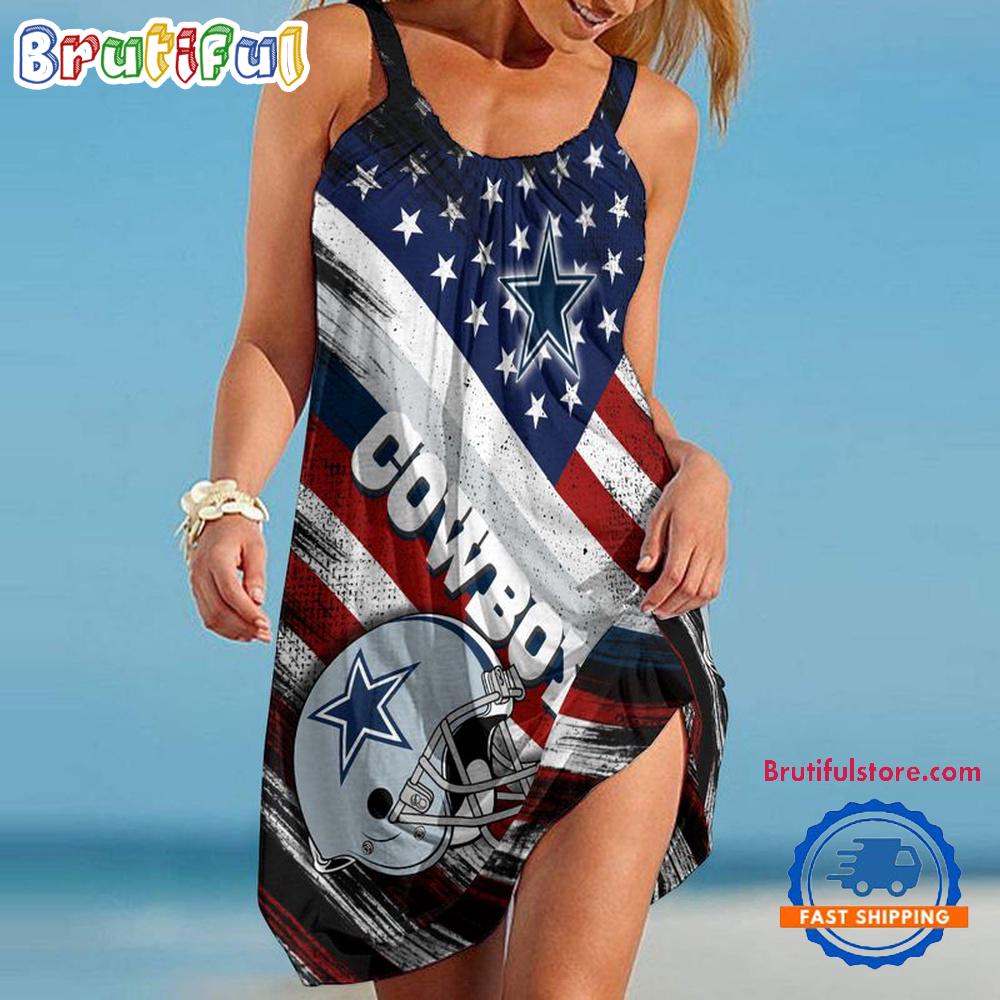 Dallas Cowboys USA Independence Day Women's Summer Beach Sling Dress