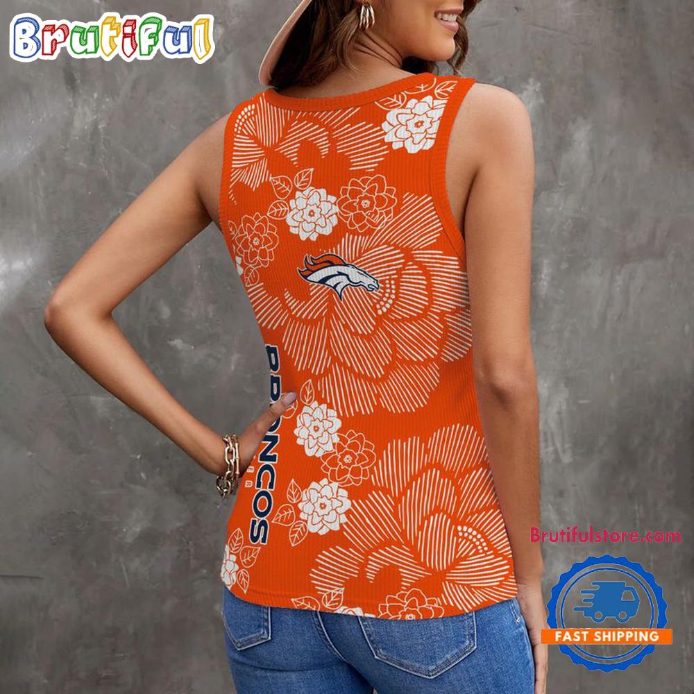 Denver Broncos Flower Pattern Women's V-Neck Ribbed Tank Top
