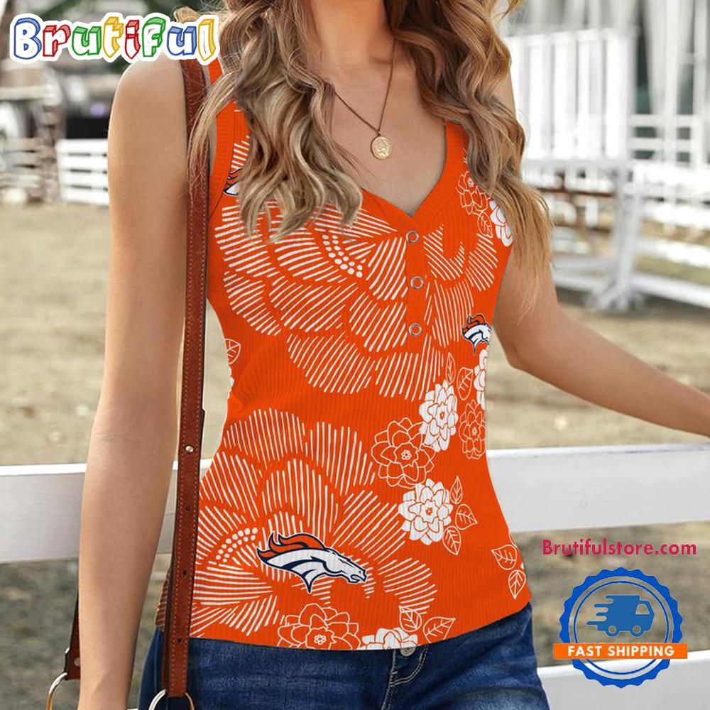 Denver Broncos Flower Pattern Women's V-Neck Ribbed Tank Top