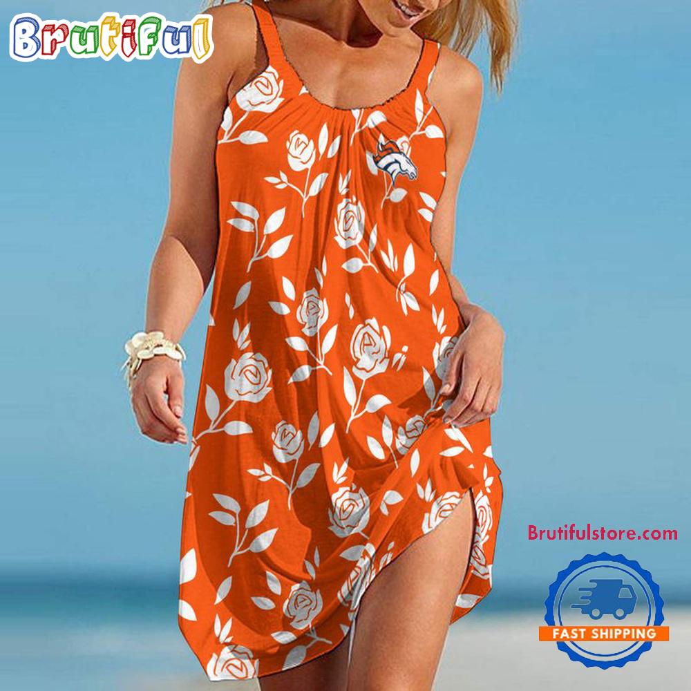 Denver Broncos Rose Pattern Women’s Summer Beach Sling Dress