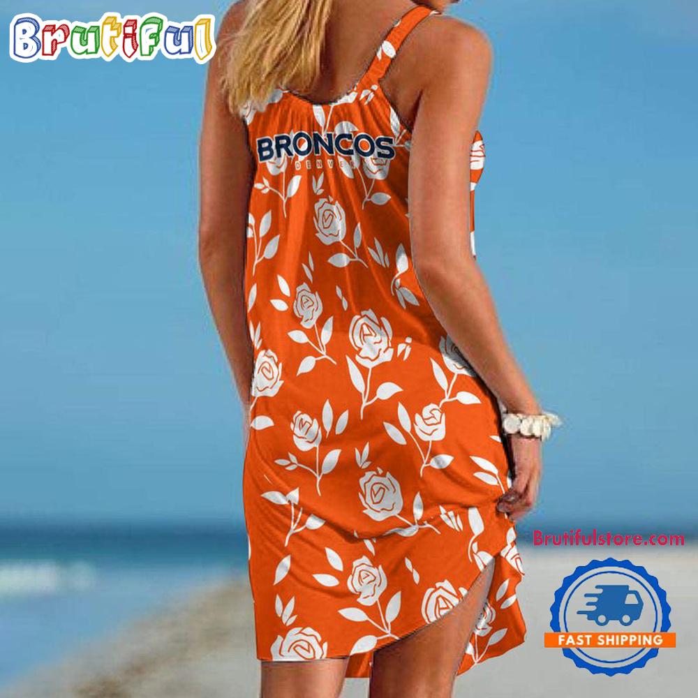 Denver Broncos Rose Pattern Women’s Summer Beach Sling Dress
