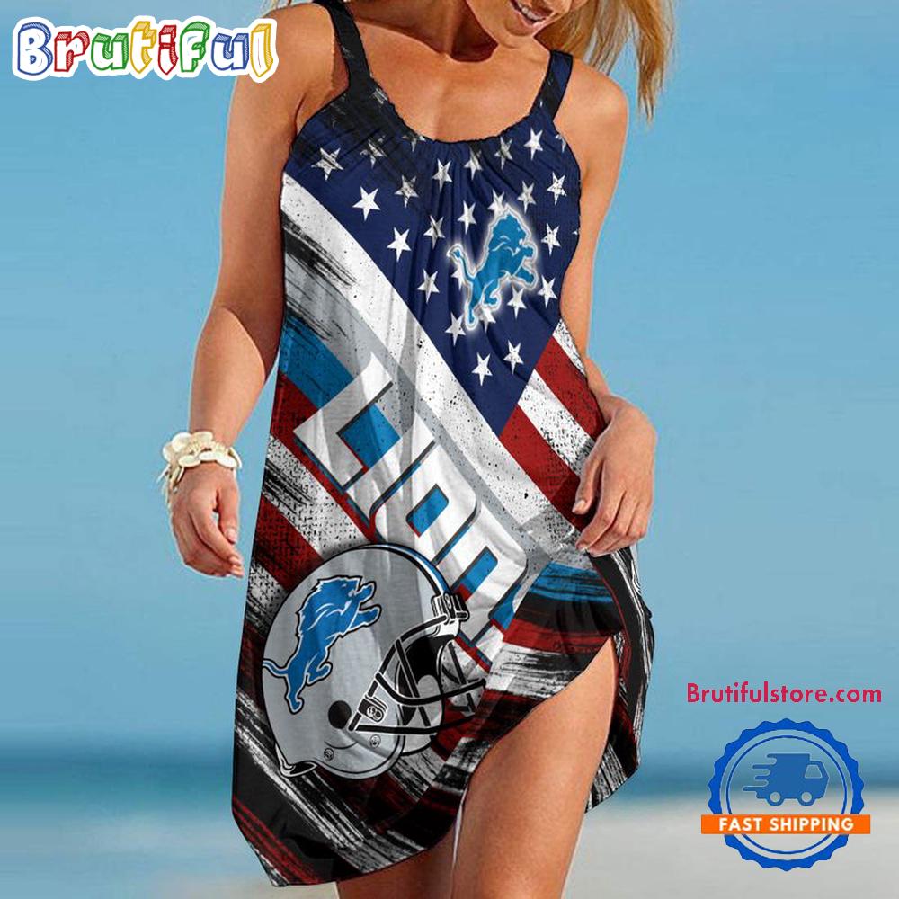 Detroit Lions USA Independence Day Women's Summer Beach Sling Dress
