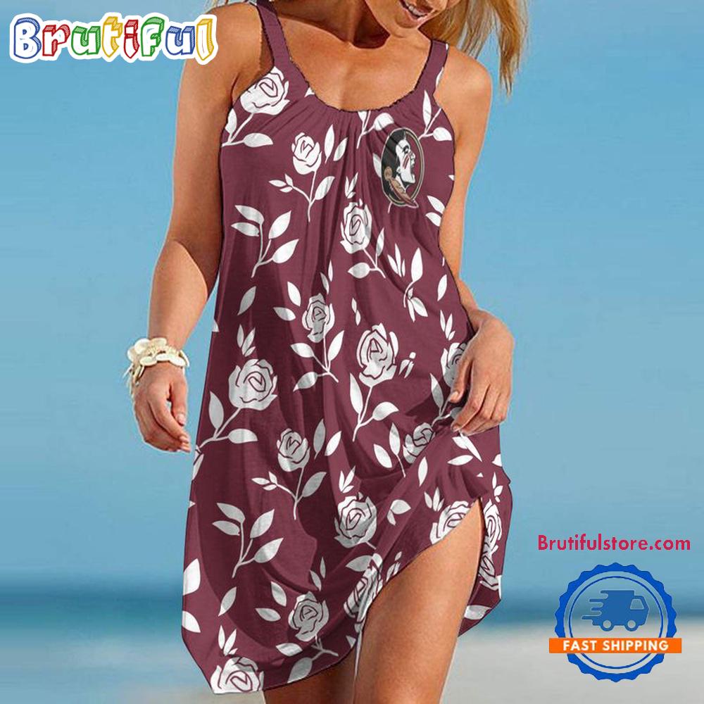 Florida State Seminoles Rose Pattern Women’s Summer Beach Sling Dress