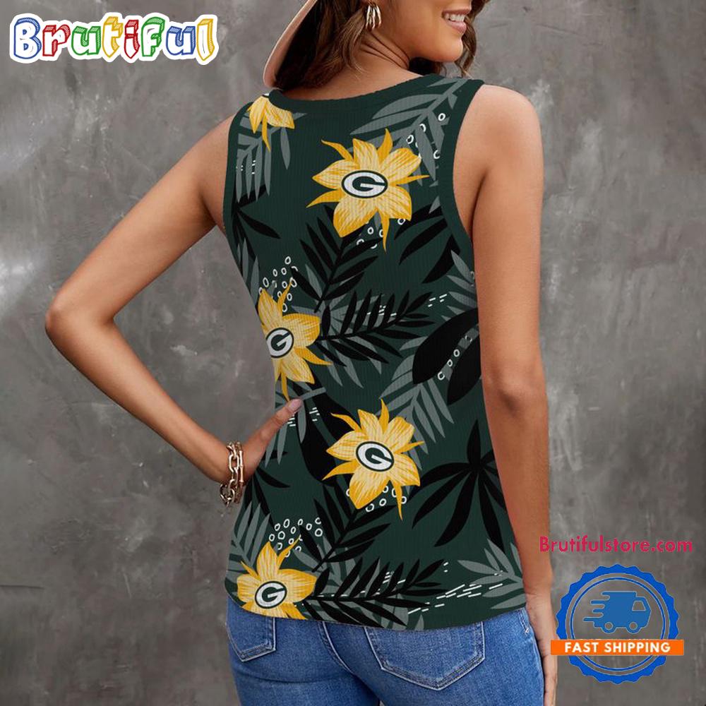 Green Bay Packers Hibiscus Pattern Women's V-Neck Ribbed Tank Top