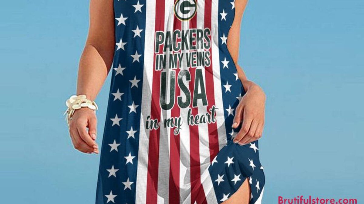 Green Bay Packers In My Veins USA In My Heart Independence Day Women's  Summer Beach Sling Dress