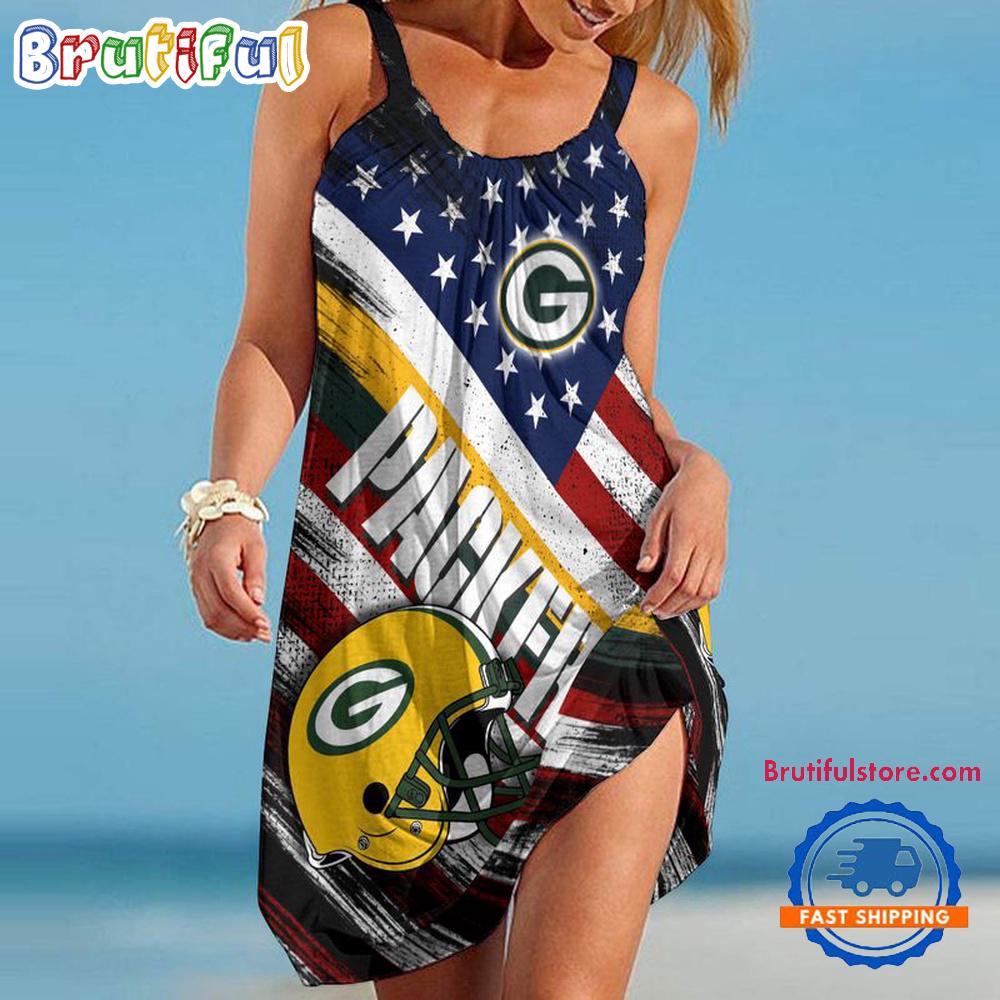 Green Bay Packers USA Independence Day Women's Summer Beach Sling Dress