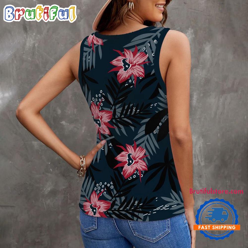 Houston Texans Hibiscus Pattern Women's V-Neck Ribbed Tank Top