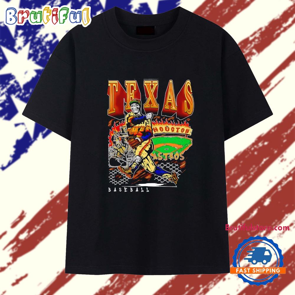 Houston Texas Baseball Player Skeleton Art T Shirt