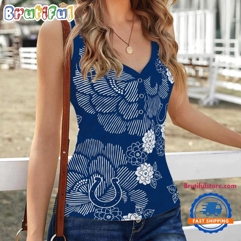 Indianapolis Colts Flower Pattern Women's V-Neck Ribbed Tank Top
