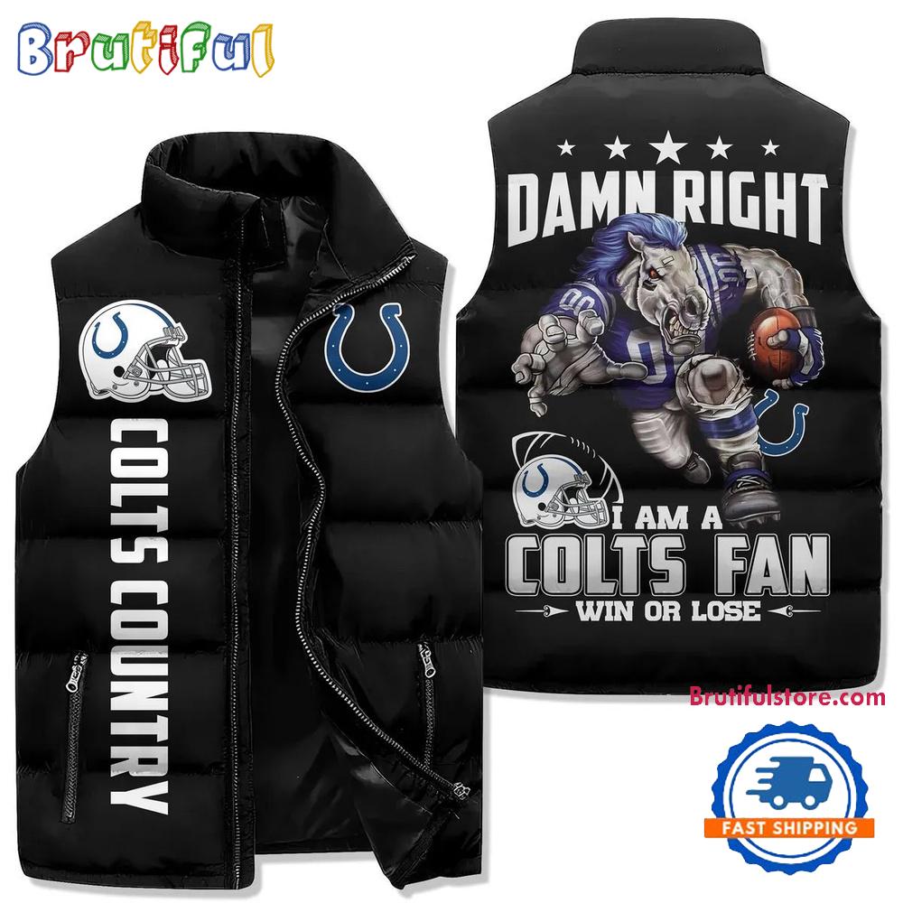 Indianapolis Colts Sporty Mascot Design Sleeveless Puffer Jacket