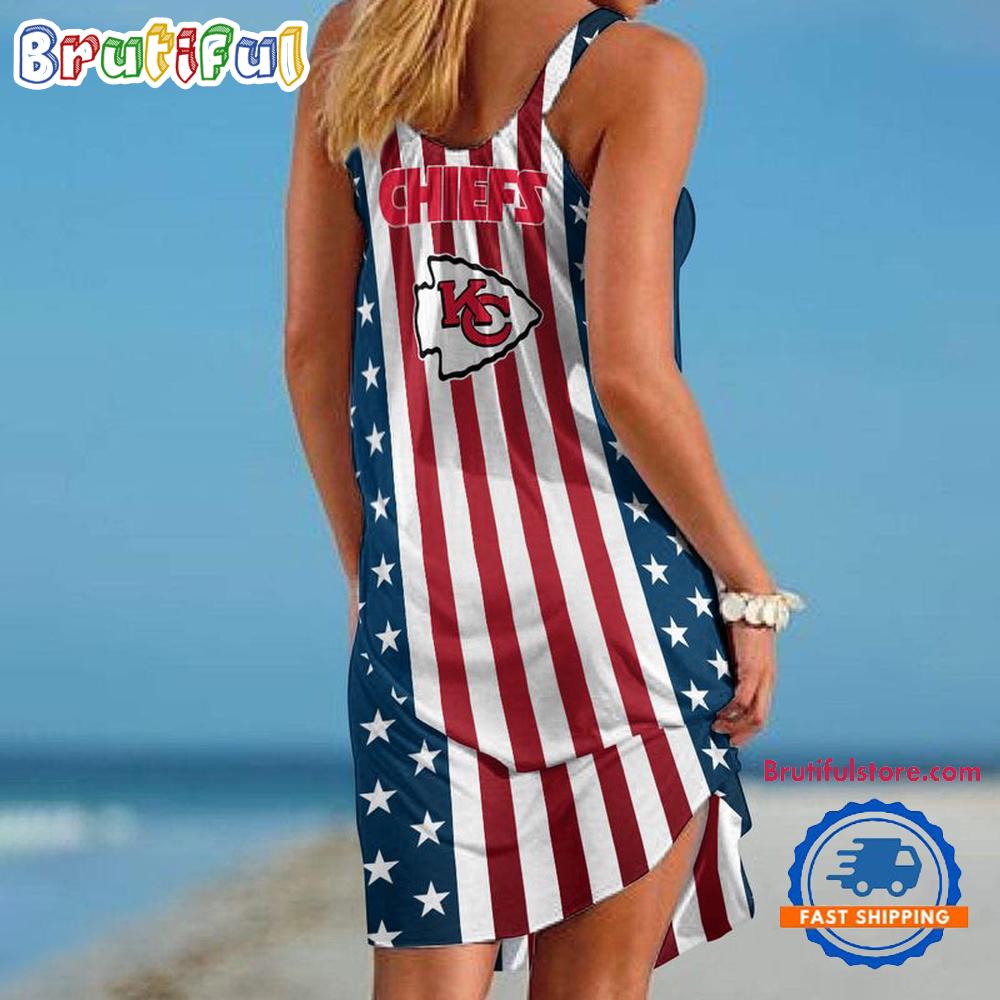 Kansas City Chiefs In My Veins USA In My Heart Independence Day Women's Summer Beach Sling Dress