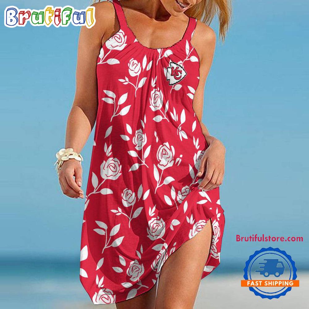 Kansas City Chiefs Rose Pattern Women’s Summer Beach Sling Dress
