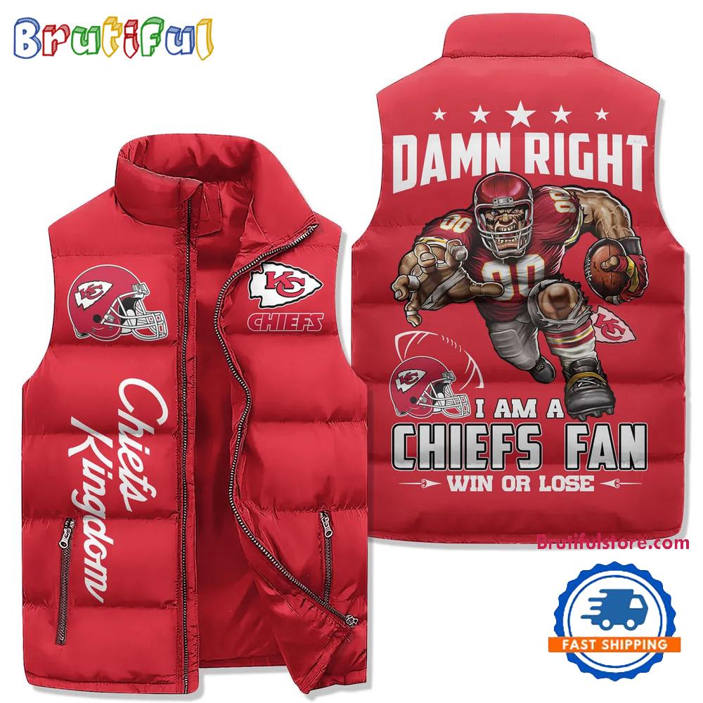 Kansas City Chiefs Sporty Mascot Design Sleeveless Puffer Jacket