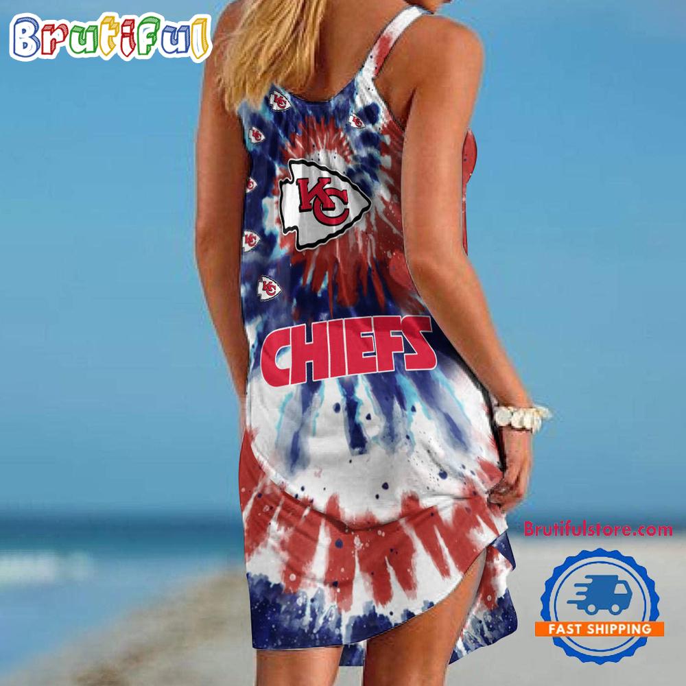 Kansas City Chiefs Tie Dye Independence Day Women's Summer Beach Sling Dress