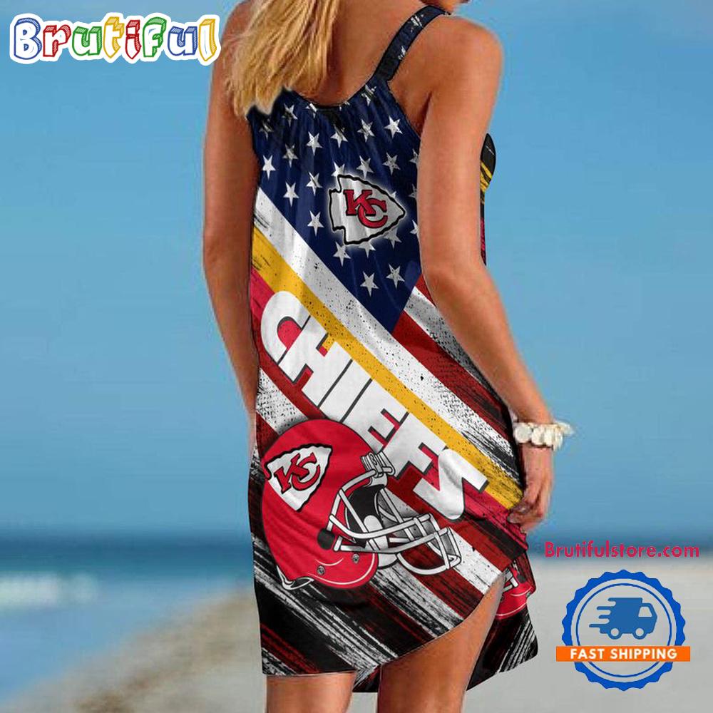 Kansas City Chiefs USA Independence Day Women's Summer Beach Sling Dress