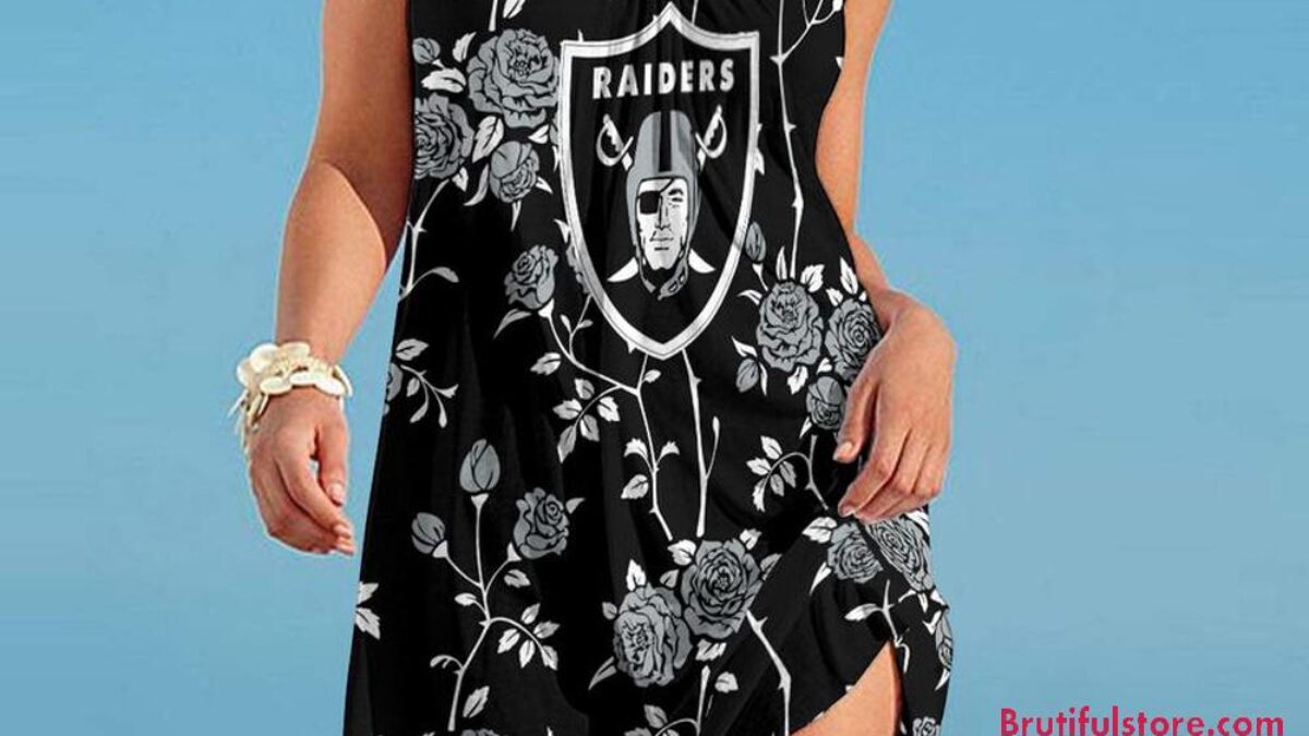 Las Vegas Raiders Flower Women's Summer Beach Sling Dress