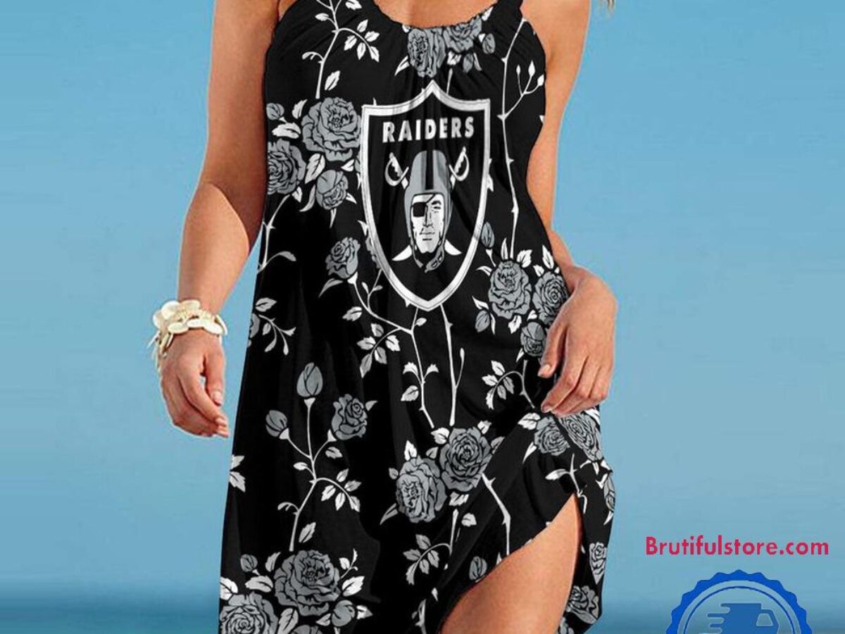 Las Vegas Raiders Flower Women's Summer Beach Sling Dress