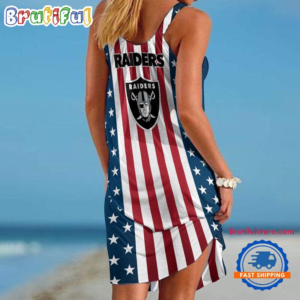 Las Vegas Raiders In My Veins USA In My Heart Independence Day Women's Summer Beach Sling Dress