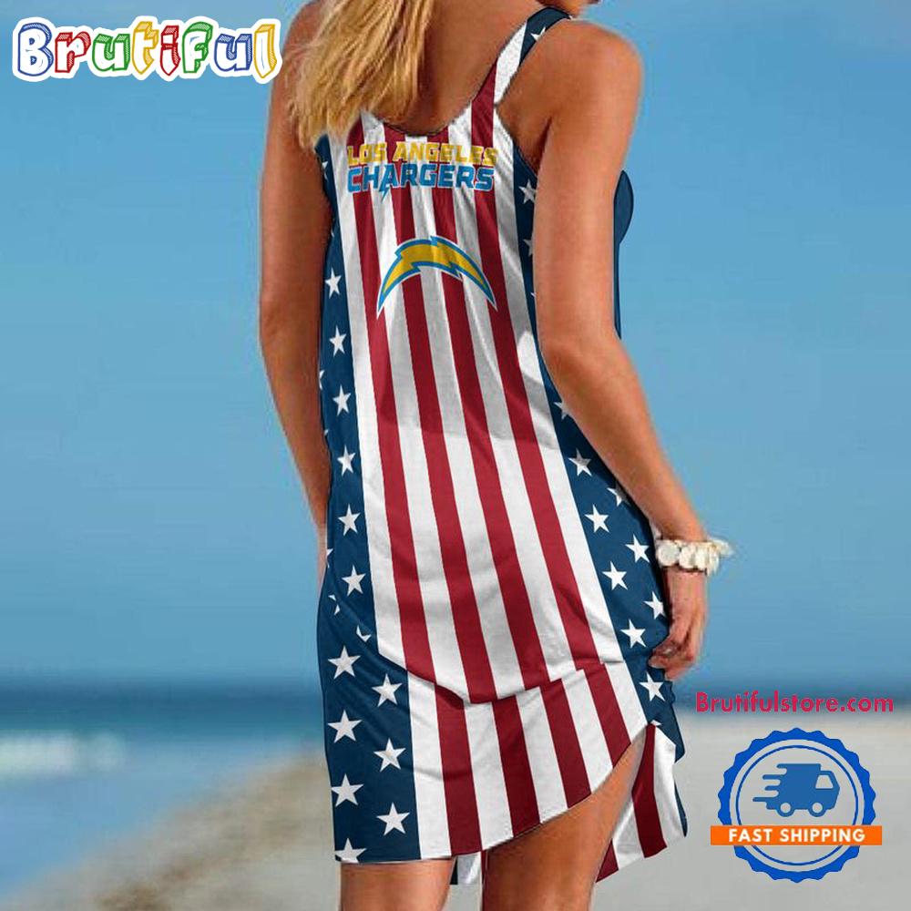 Los Angeles Chargers In My Veins USA In My Heart Independence Day Women's Summer Beach Sling Dress