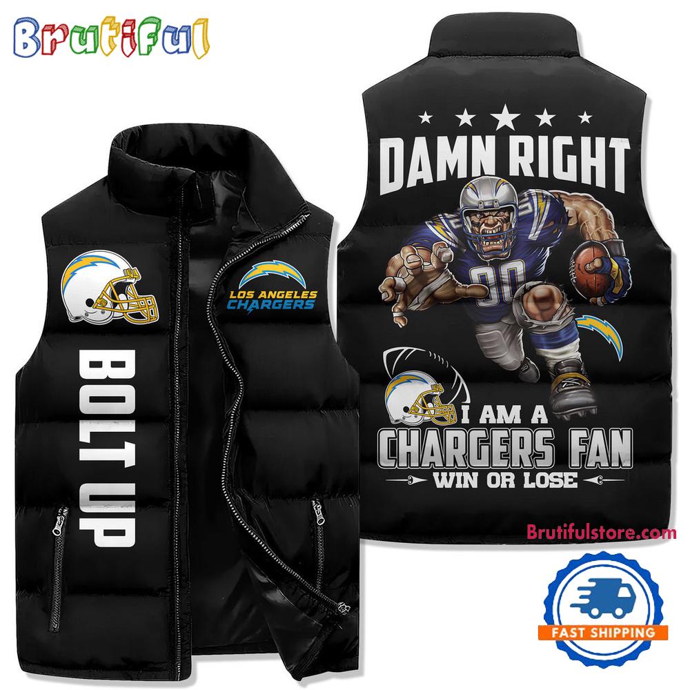 Los Angeles Chargers Sporty Mascot Design Sleeveless Puffer Jacket