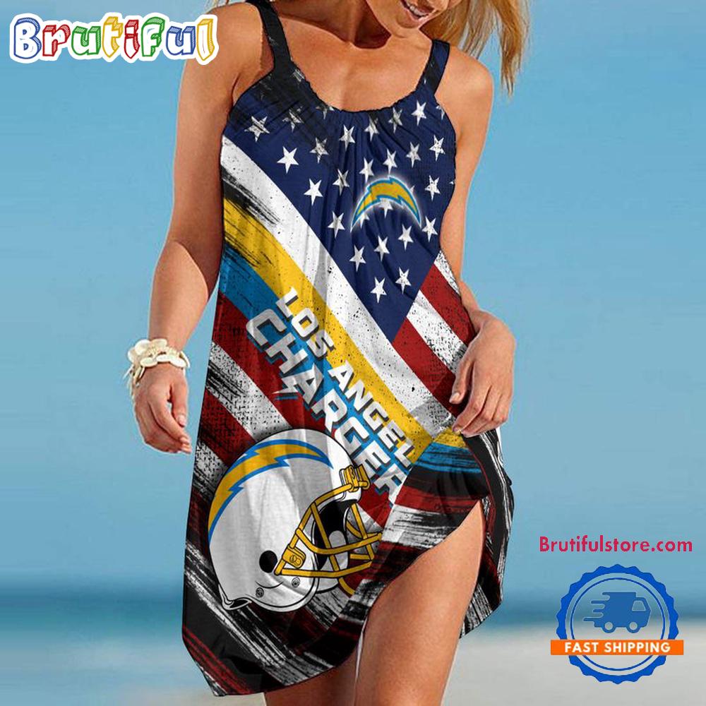 Los Angeles Chargers USA Independence Day Women's Summer Beach Sling Dress