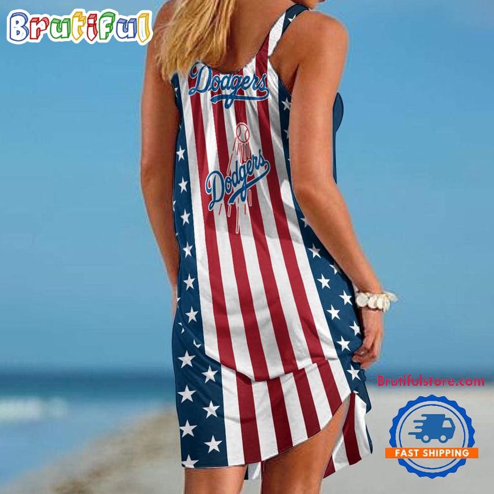 Los Angeles Dodgers In My Veins USA In My Heart Independence Day Women's Summer Beach Sling Dress